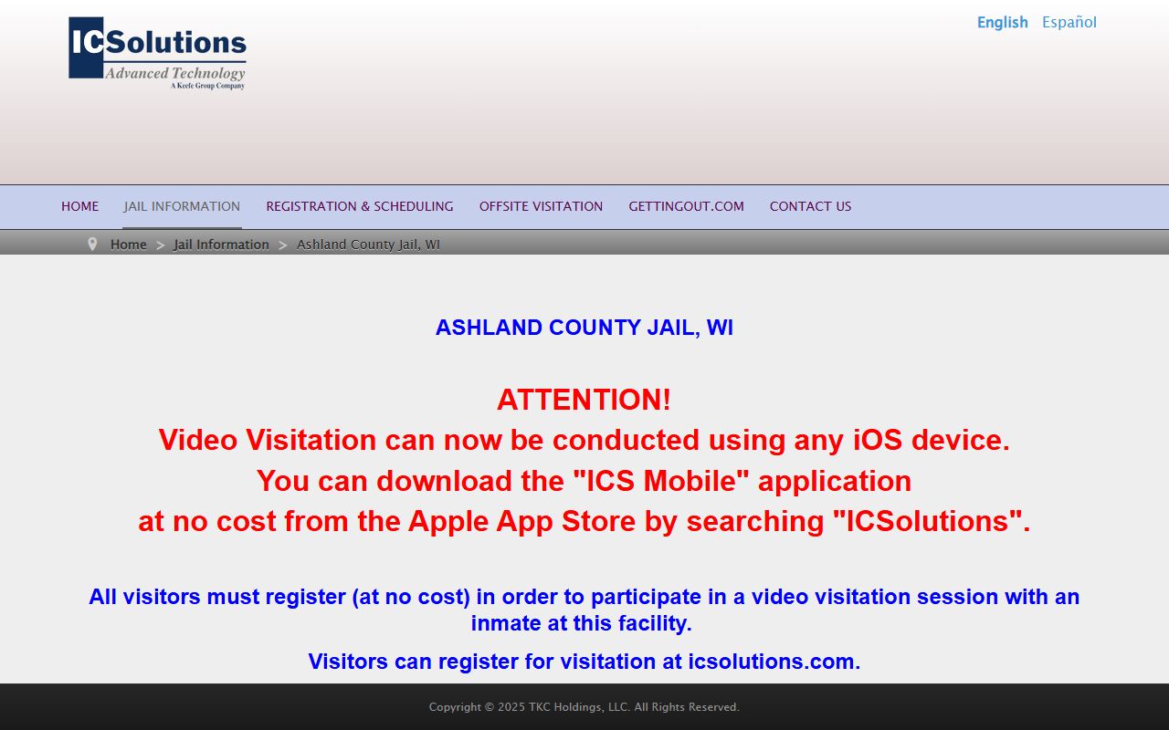 ICSolutions Ashland County Jail video visitation page